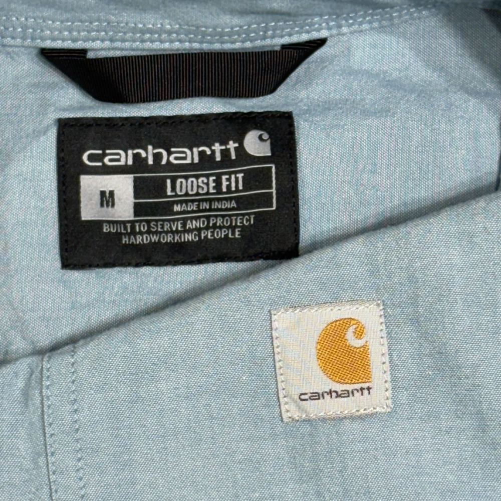 Carhartt Short Sleeve Shirt Men's Medium‎ Blue Button Down Loose Fit Cotton Work